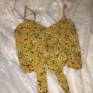 Flower print v-neck crop top with back tie